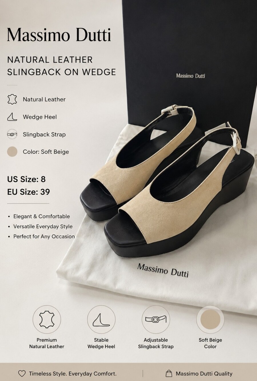 Massimo Dutti Women's Beige Suede Slingback Sandals